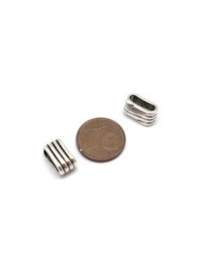 10 Perles passant rectangulaire slide pour lanière de 9mm en métal argenté strié 2