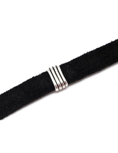 Passant rectangulaire pour lanière de 9mm en métal argenté strié