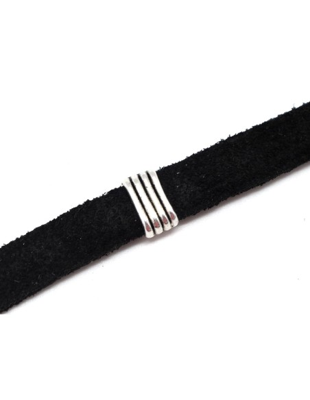 Passant rectangulaire pour lanière de 9mm en métal argenté strié