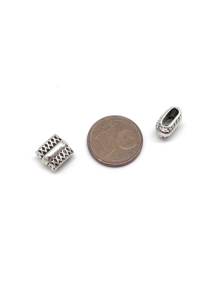 10 Perles passant rectangulaire pour lanière de 6mm en métal argenté travaillé - Slide argenté