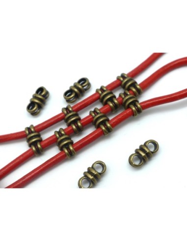 Lot de 10 Perles connecteur 2 trous en métal de couleur bronze 13mm x 6mm pour cordon de 3mm