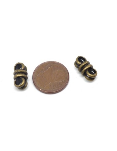 Lot de 10 Perles connecteur 2 trous en métal de couleur bronze 13mm x 6mm pour cordon de 3mm