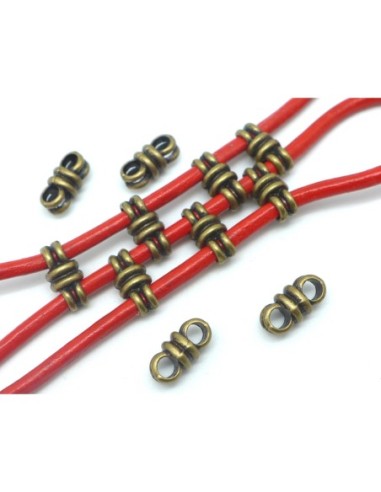 Lot de 10 Perles connecteur 2 trous en métal de couleur bronze 13mm x 6mm pour cordon de 3mm