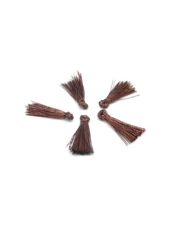 5 mini Pompons 1,5cm de couleur marron brillant en lurex