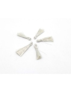 5 mini Pompons 1,5cm de couleur gris clair, perle écru brillant en lurex 2
