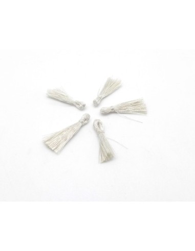 5 mini Pompons 1,5cm de couleur gris clair, perle écru brillant en lurex