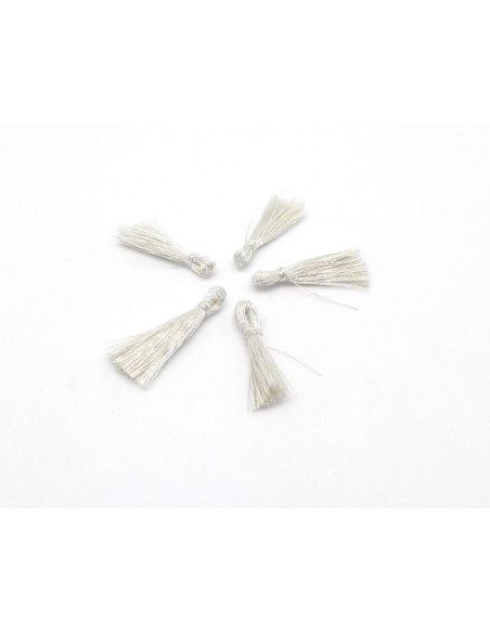 5 mini Pompons 1,5cm de couleur gris clair, perle écru brillant en lurex