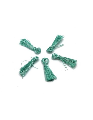 5 mini Pompons 1,5cm de couleur vert brillant en lurex