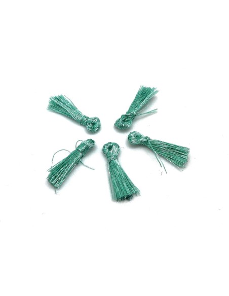 5 mini Pompons 1,5cm de couleur vert brillant en lurex