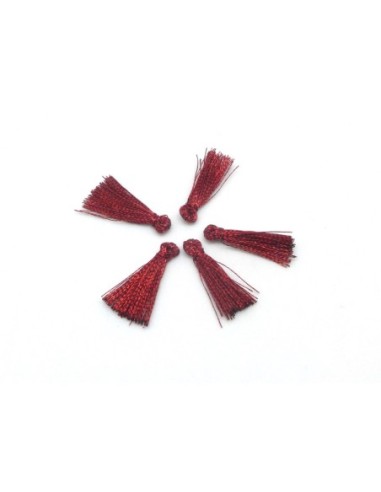 5 mini Pompons 1,5cm de couleur rouge marsala brillant en lurex
