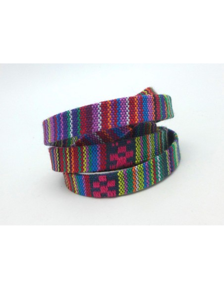 1m Lanière ethnique en coton tissé 10mm de couleur multicolore rayé dominante rose, violet