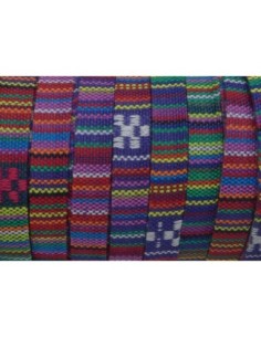 1m Lanière ethnique en coton tissé 10mm de couleur multicolore rayé dominante rose, violet 2