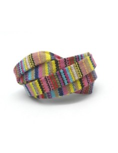 1m Lanière ethnique en coton tissé 10mm de couleur multicolore rayé dominante beige, rose, jaune