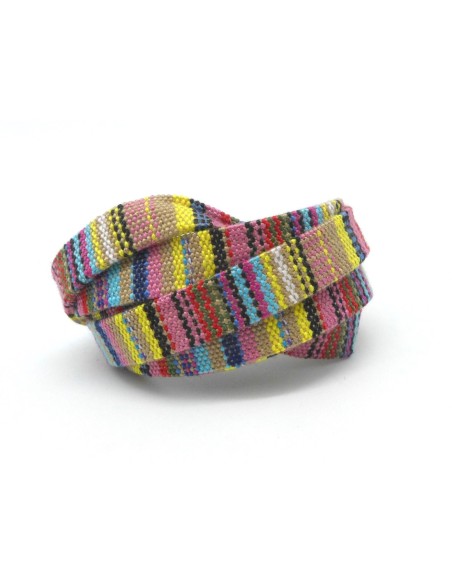 1m Lanière ethnique en coton tissé 10mm de couleur multicolore rayé dominante beige, rose, jaune