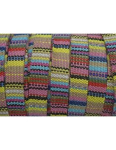 1m Lanière ethnique en coton tissé 10mm de couleur multicolore rayé dominante beige, rose, jaune 2
