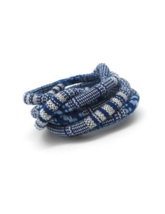 50cm Cordon ethnique en coton tissé 6mm de couleur bleu jeans et blanc