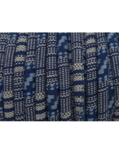 50cm Cordon ethnique en coton tissé 6mm de couleur bleu jeans et blanc