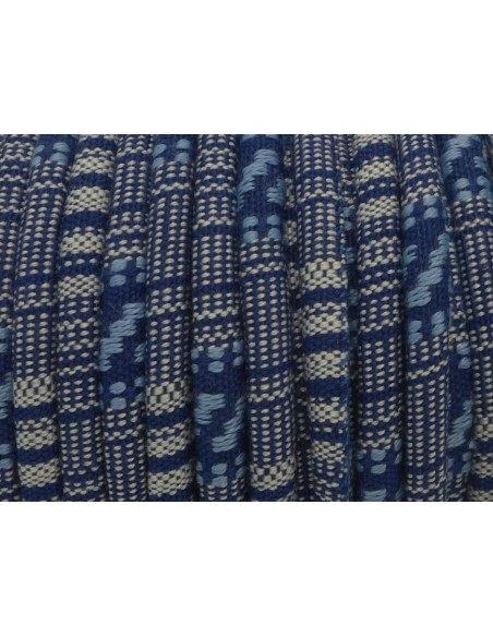 50cm Cordon ethnique en coton tissé 6mm de couleur bleu jeans et blanc