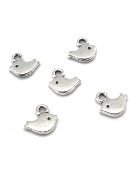 mini Breloques petit oiseau en métal argenté 8mm