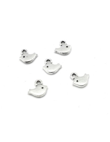 20 mini Breloques petit oiseau en métal argenté 8mm