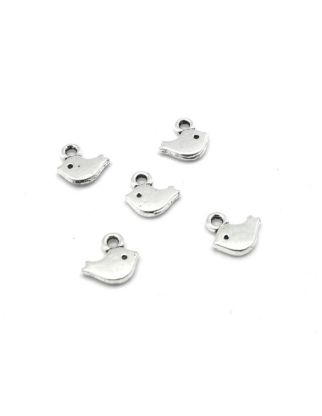 20 mini Breloques petit oiseau en métal argenté 8mm