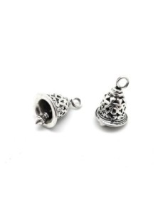 Breloque petite cloche, clochette en métal argenté travaillé 21mm ne tinte pas
