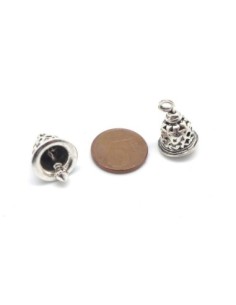Breloque petite cloche, clochette en métal argenté travaillé 21mm ne tinte pas 2