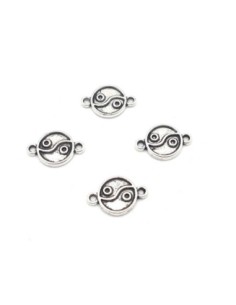 10 Mini Perles connecteur "YIN YANG" 13,8mm en métal argenté