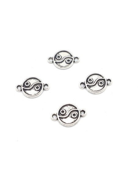10 Mini Perles connecteur "YIN YANG" 13,8mm en métal argenté 