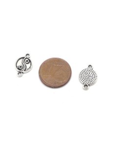 10 Mini Perles connecteur "YIN YANG" 13,8mm en métal argenté  2