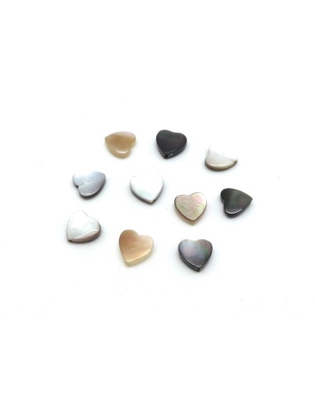 10 Petites Perles coeur en nacre 6mm de couleur irisé marron beige, écru