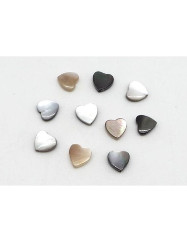 10 Petites Perles coeur en nacre 6mm de couleur irisé marron beige, écru