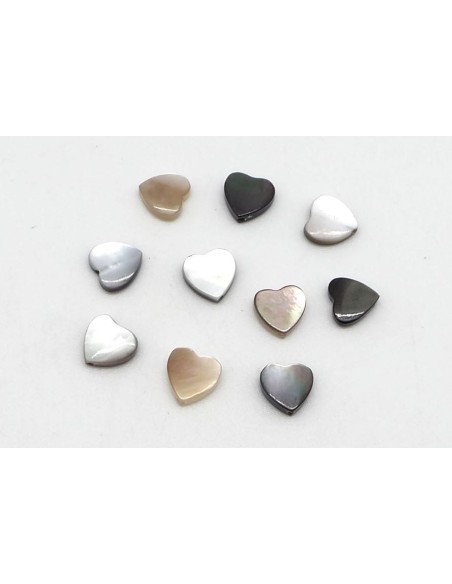 10 Petites Perles coeur en nacre 6mm de couleur irisé marron beige, écru