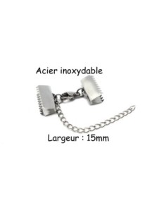Fermoir mousqueton avec embout griffe 15mm serre ruban en acier inoxydable