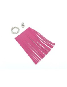 KIT bijoux de sac porte clé pompon simili cuir frange 10cm noir et métal argenté 2