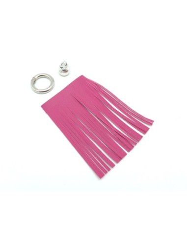 KIT bijoux de sac porte clé pompon simili cuir frange 10cm noir et métal argenté