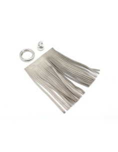 KIT bijoux de sac porte clé pompon simili cuir frange 10cm sable métallisé et métal argenté 2