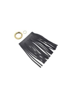 KIT bijoux de sac porte clé pompon simili cuir frange 10cm noir et métal couleur bronze 2