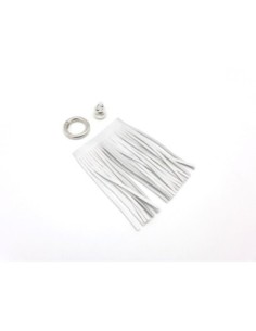 KIT bijoux de sac porte clé pompon simili cuir frange 10cm de couleur gris argenté et métal argenté 2