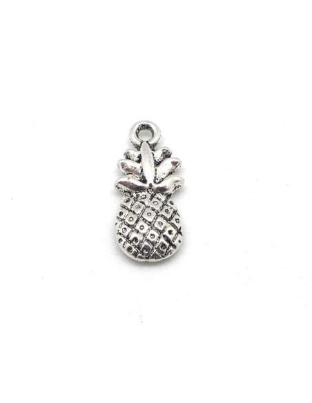 5 Breloques ananas en métal argenté 19mm x 9mm