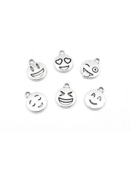 Breloques smiley sourire pensif amoureux en colère clin d'oeil en métal argenté