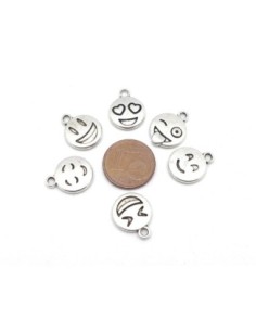 Breloques smiley sourire pensif amoureux en colère clin d'oeil en métal argenté 2