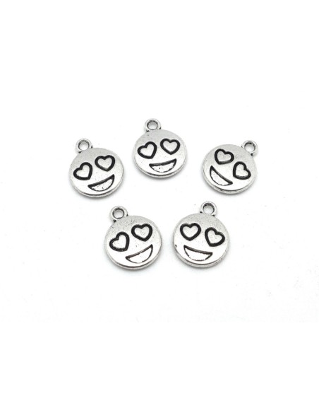 10 Breloques smiley amoureux, love en métal argenté