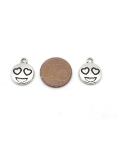 10 Breloques smiley amoureux, love en métal argenté 2