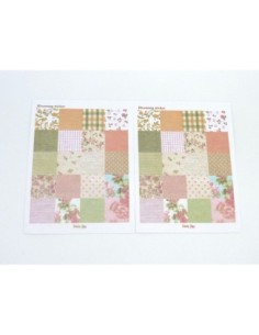 6 planches d'étiquettes adhésives, stickers vintage embellissement scrapbooking motif fleurs, carreaux, pois, rose 2