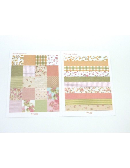 6 planches d'étiquettes adhésives, stickers vintage embellissement scrapbooking motif fleurs, carreaux, pois, rose