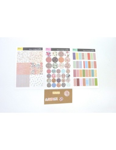3 planches d'étiquettes adhésives, stickers embellissement scrapbooking motif fleurs, carreaux, rayures, pois....