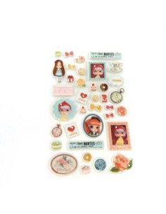 36 Stickers autocollants style vinage thème tea time noeud, dont, thé , café avec strass 