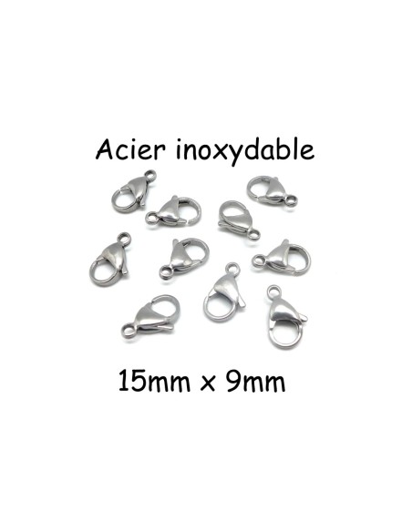 10 mousqueton fermoir en acier inoxydable 15mm x 9mm