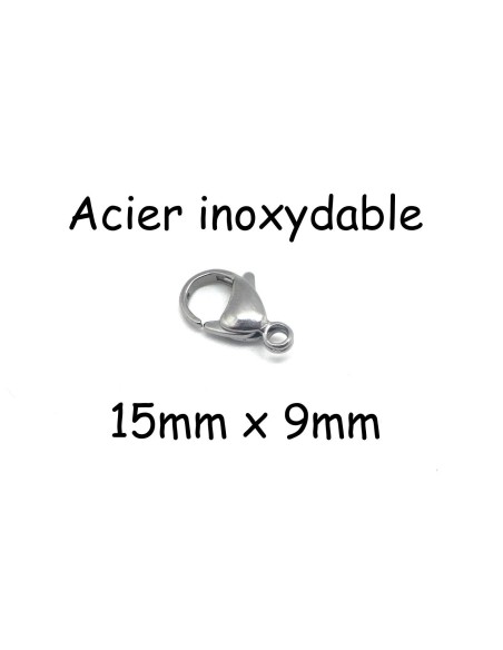 Mousqueton 15mm argenté en acier inoxydable